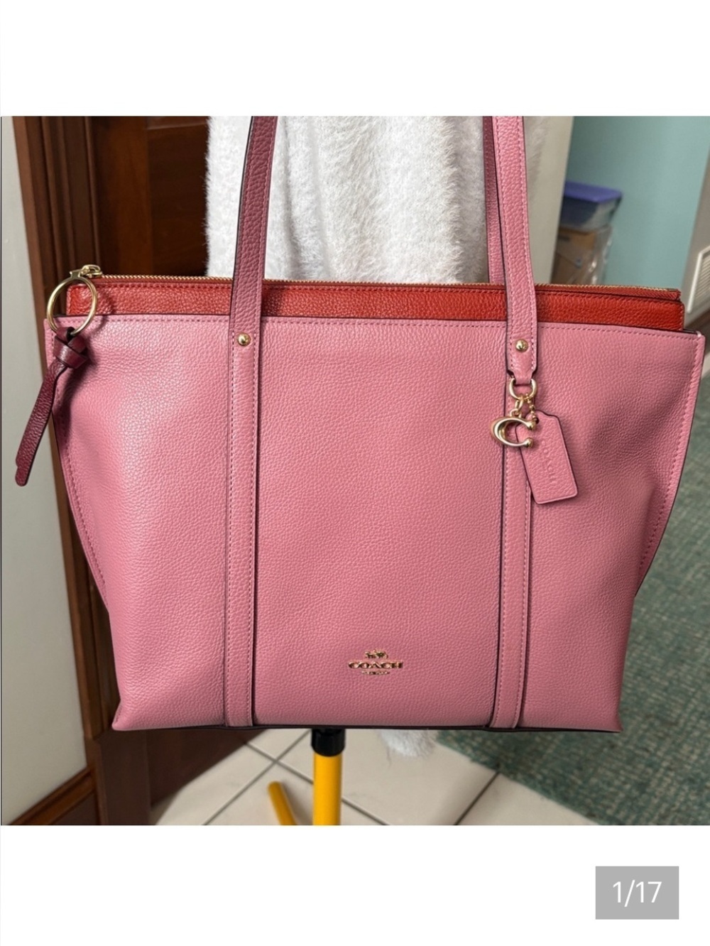 Coach  1573 May Tote Bag  shoulder bag  pebbled leather Dusty pink/saddle  brass